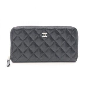 Chanel Round Wallet Quilted Black Leather